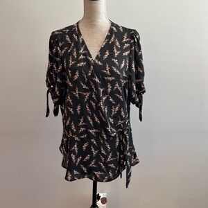 Zenobia Wrap Blouse in black with floral details.  Size 2X excellent condition